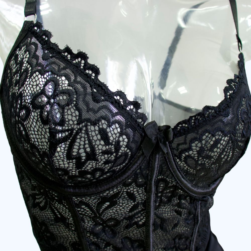 BABY DOLL DE ENCAJE FLORAL Y MESH 4498