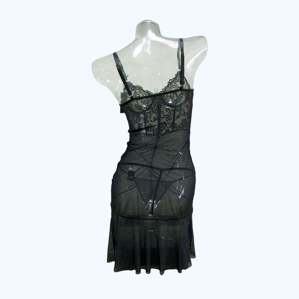 BABY DOLL DE ENCAJE FLORAL Y MESH 4498