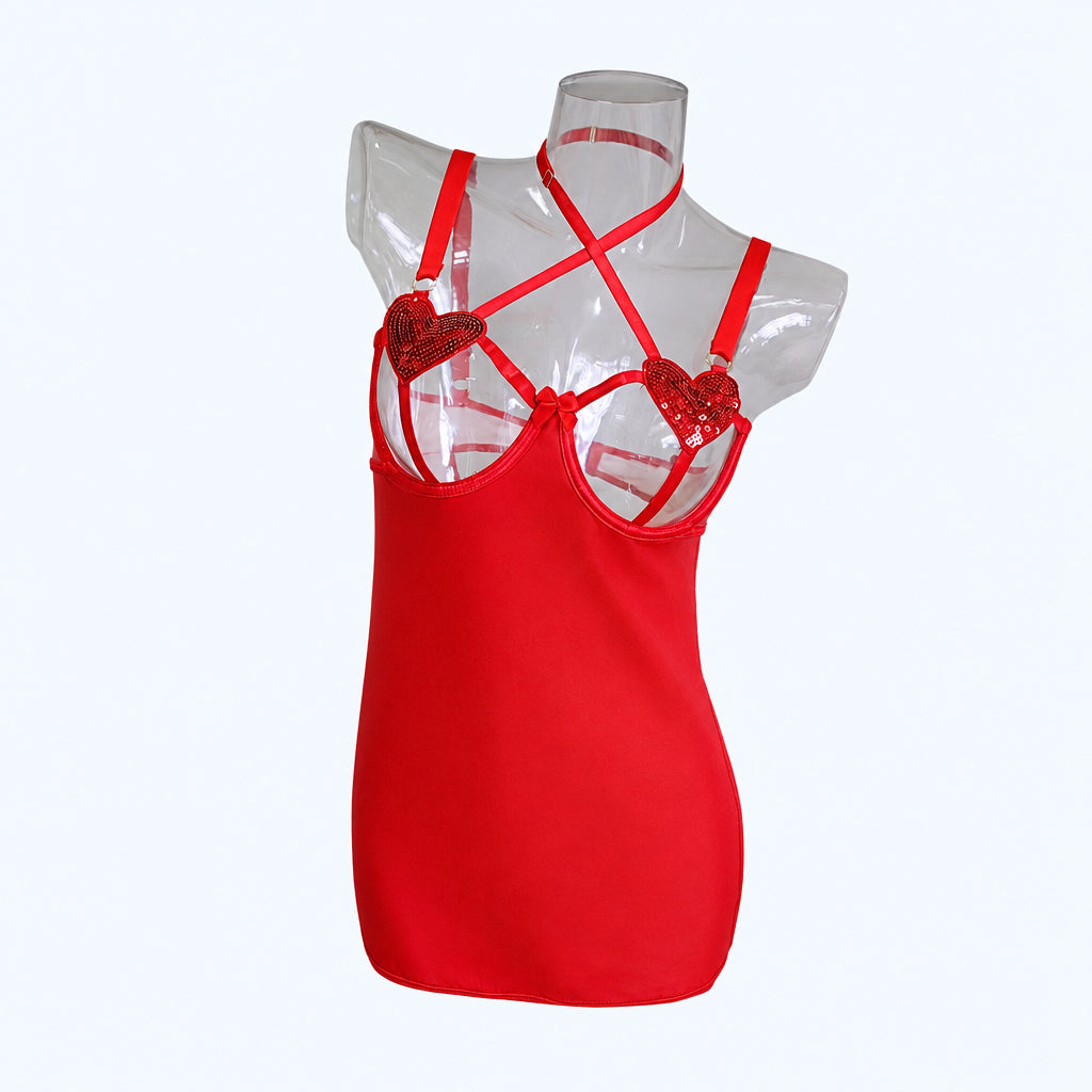 BABY DOLL VINIPIEL CORAZONES Y LENTEJUELAS 4583