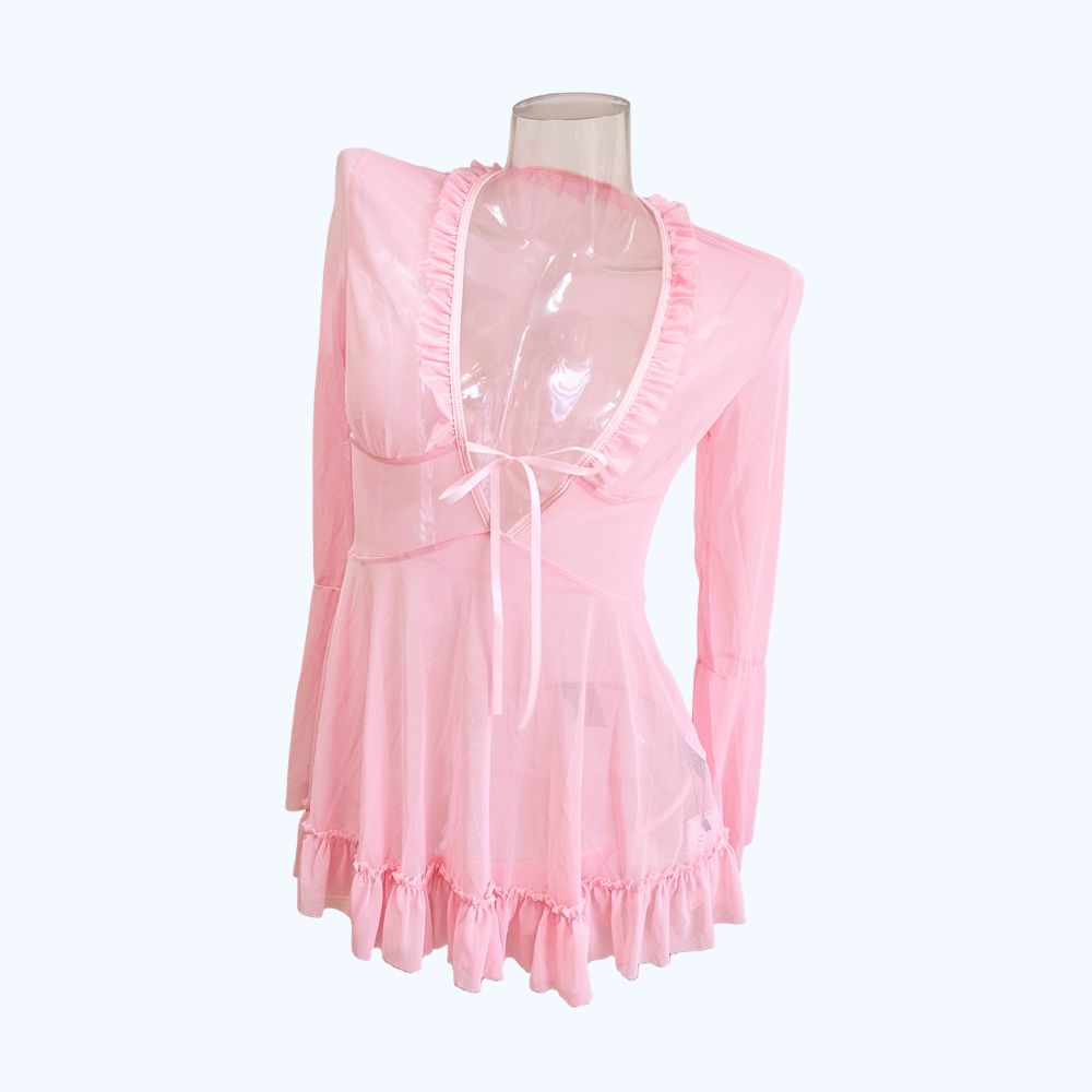 BABY DOLL ROSA MANGA LARGA DE MESH 4594