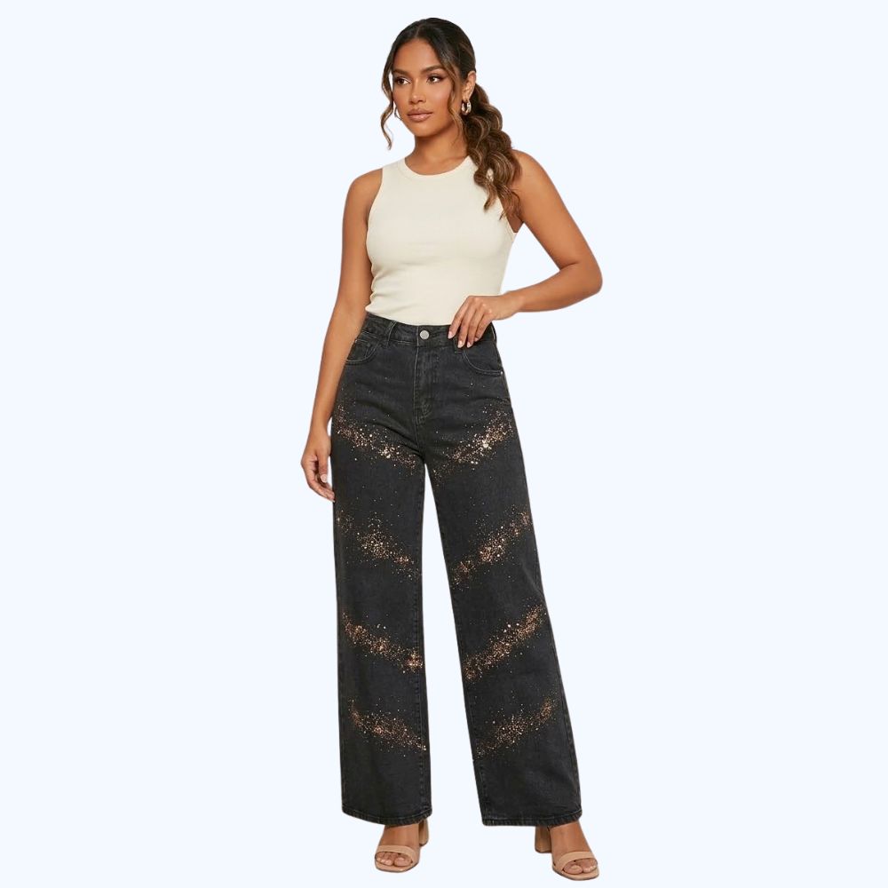 JEANS DESLAVADO WIDE LEG CON BRILLOS DORADOS LV5269