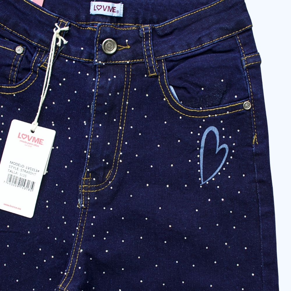 JEANS CON DETALLES DE PEDRERÍA Y CORAZONES LV5313