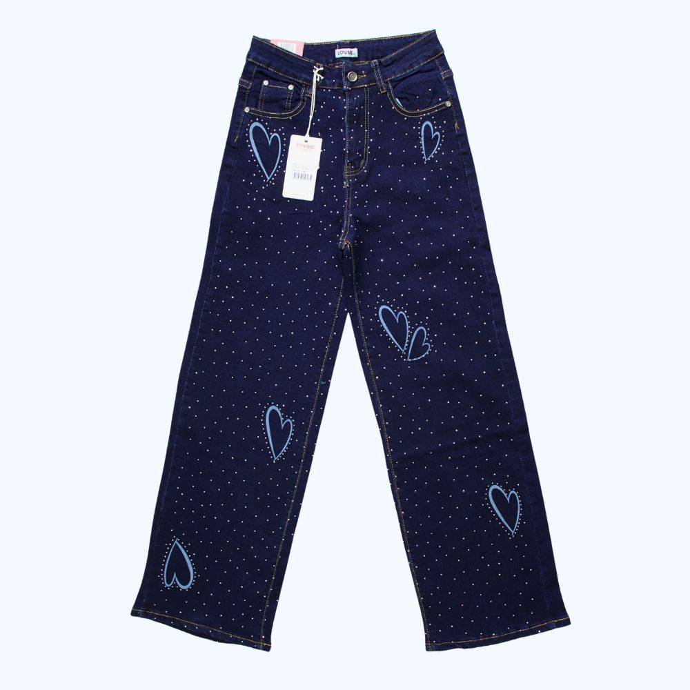 JEANS CON DETALLES DE PEDRERÍA Y CORAZONES LV5313