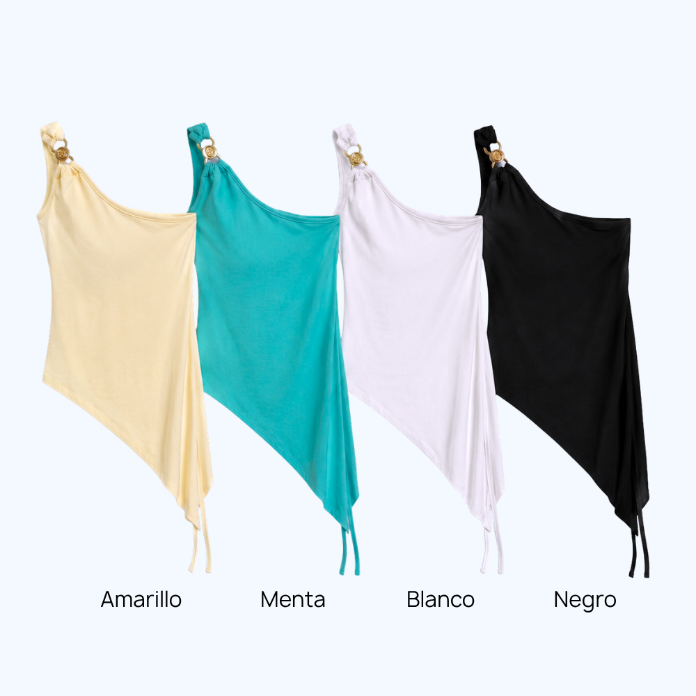 BLUSA ASIMÉTRICA CON DETALLE METÁLICO LV9253