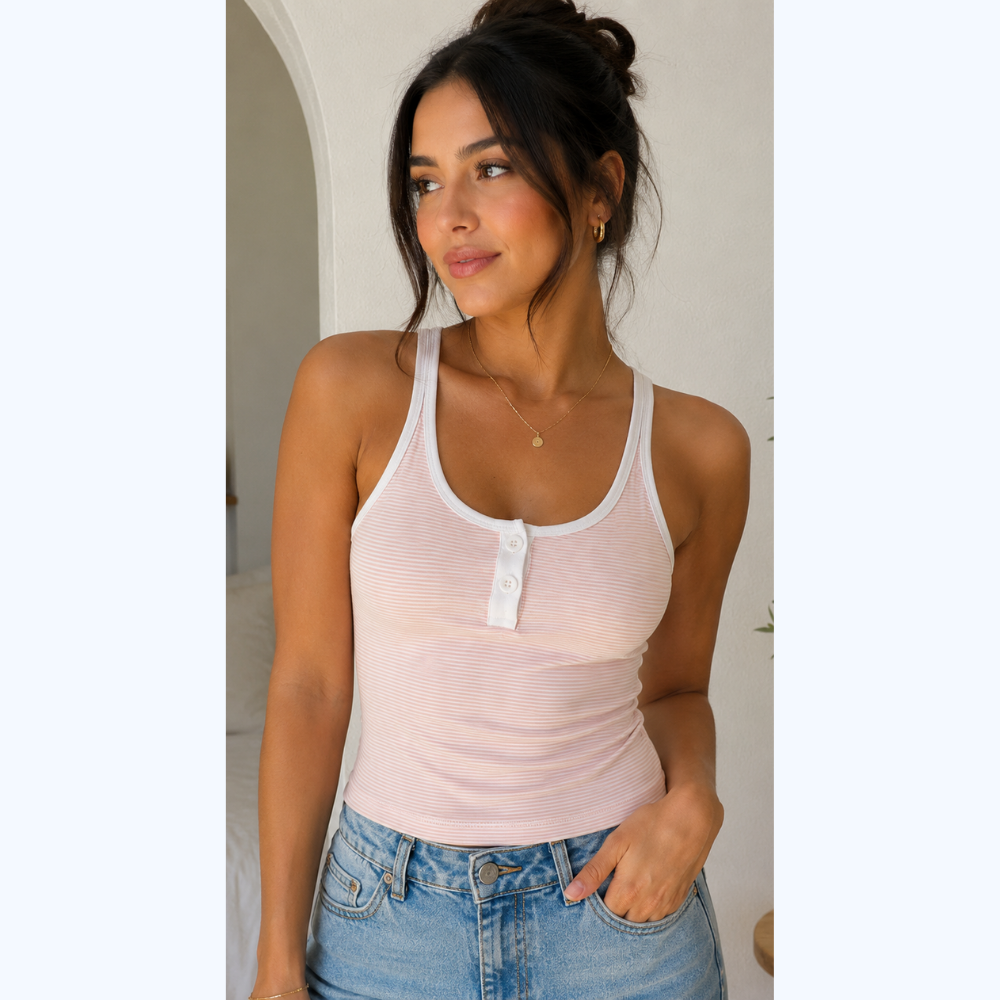 BLUSA DE TIRANTES CON RAYAS Y BOTONES LV9262