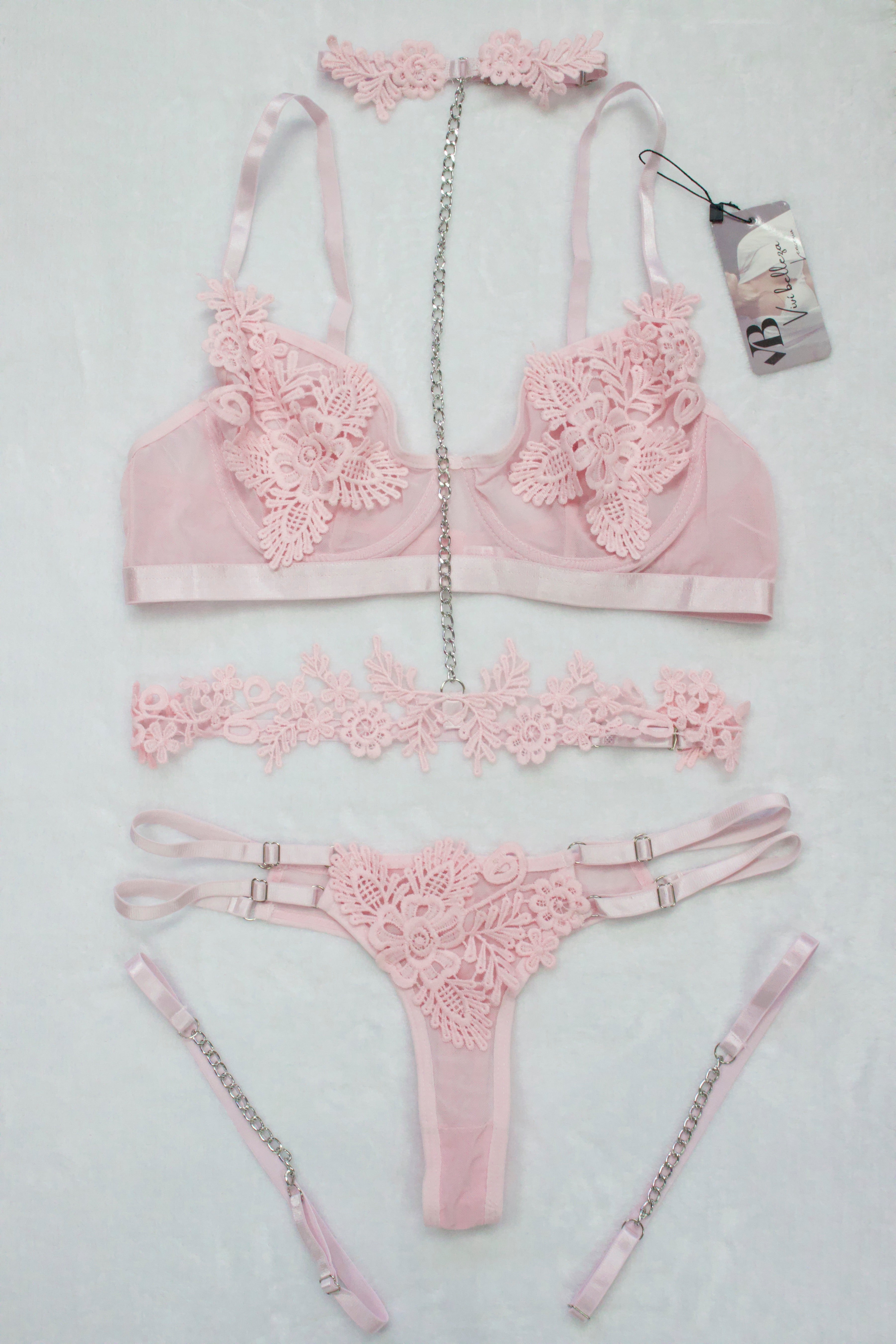 CONJUNTO 3 PIEZAS MESH Y FLORES BORDADAS QX6636 OFF