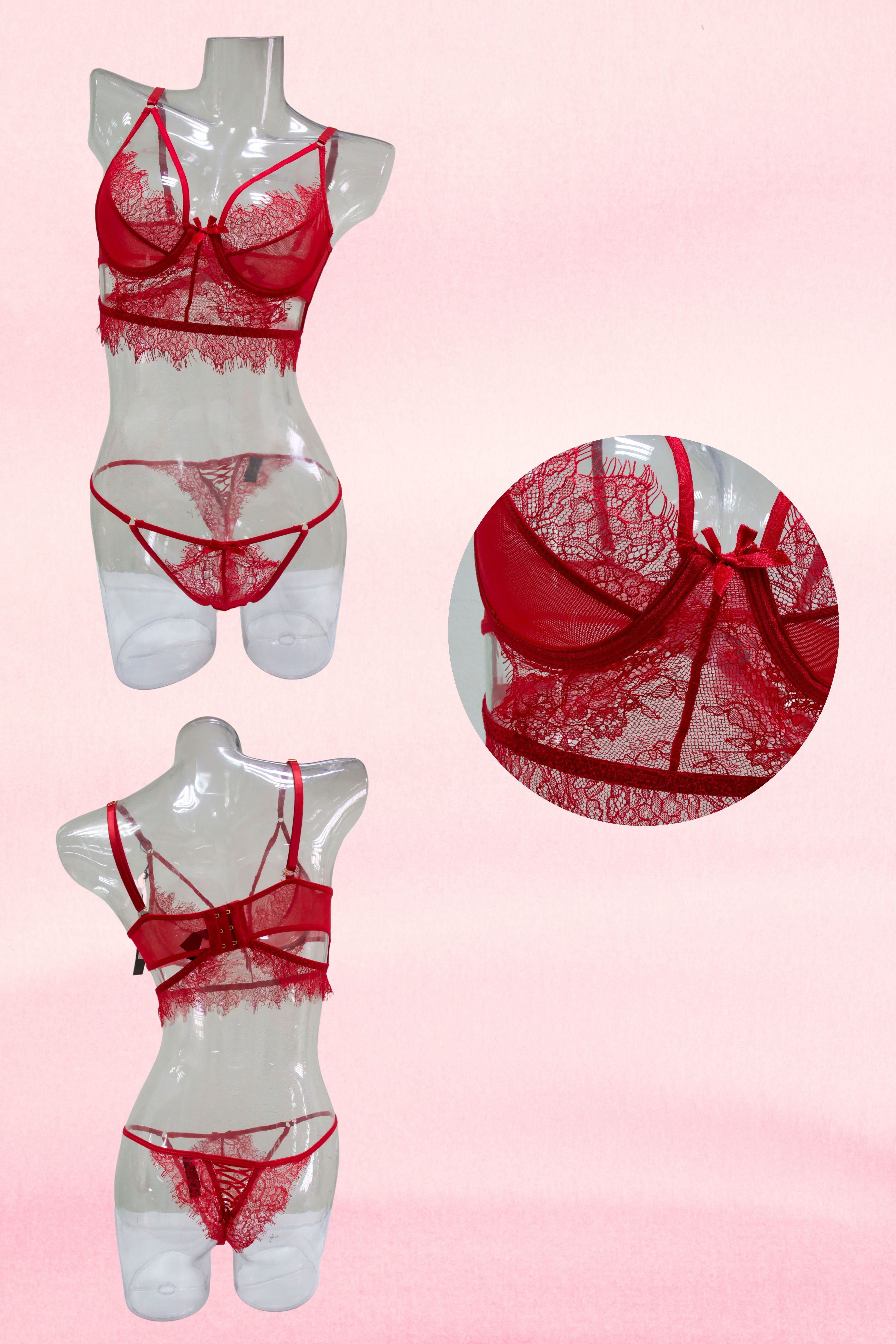 CONJUNTO MESH Y ENCAJE ROJO HD00201A OFF