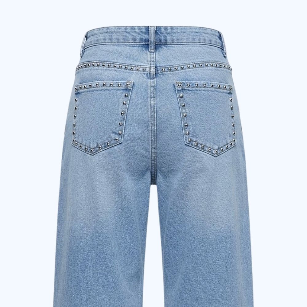 JEANS RECTO CON ESTOPEROLES PLATEADO LV5322