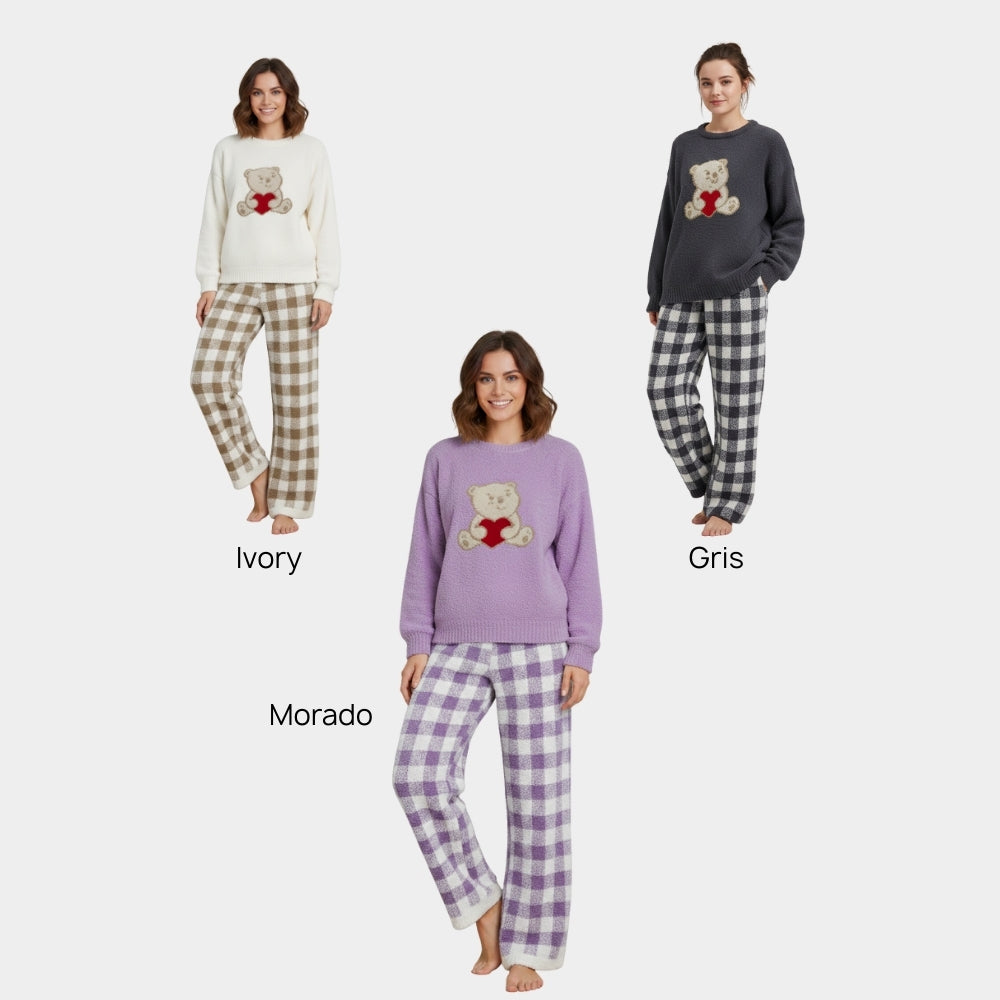 PIJAMA POLAR OSITO Y CUADROS LV252535