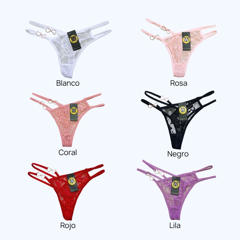 TANGA DE ENCAJE CON DETALLE DE CORAZONES 7462