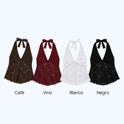 BLUSA HALTER DE ENCAJE LV2757