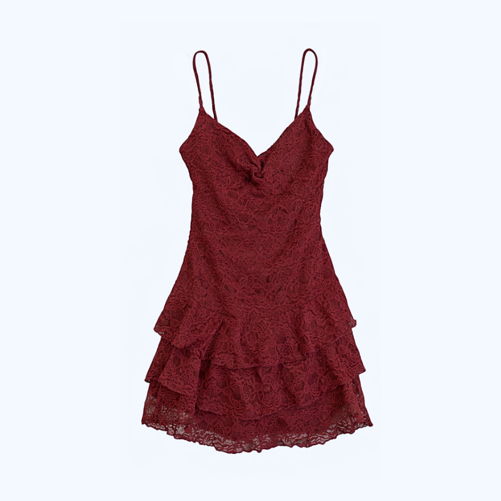 VESTIDO DE ENCAJE Y VOLANTES LV2754