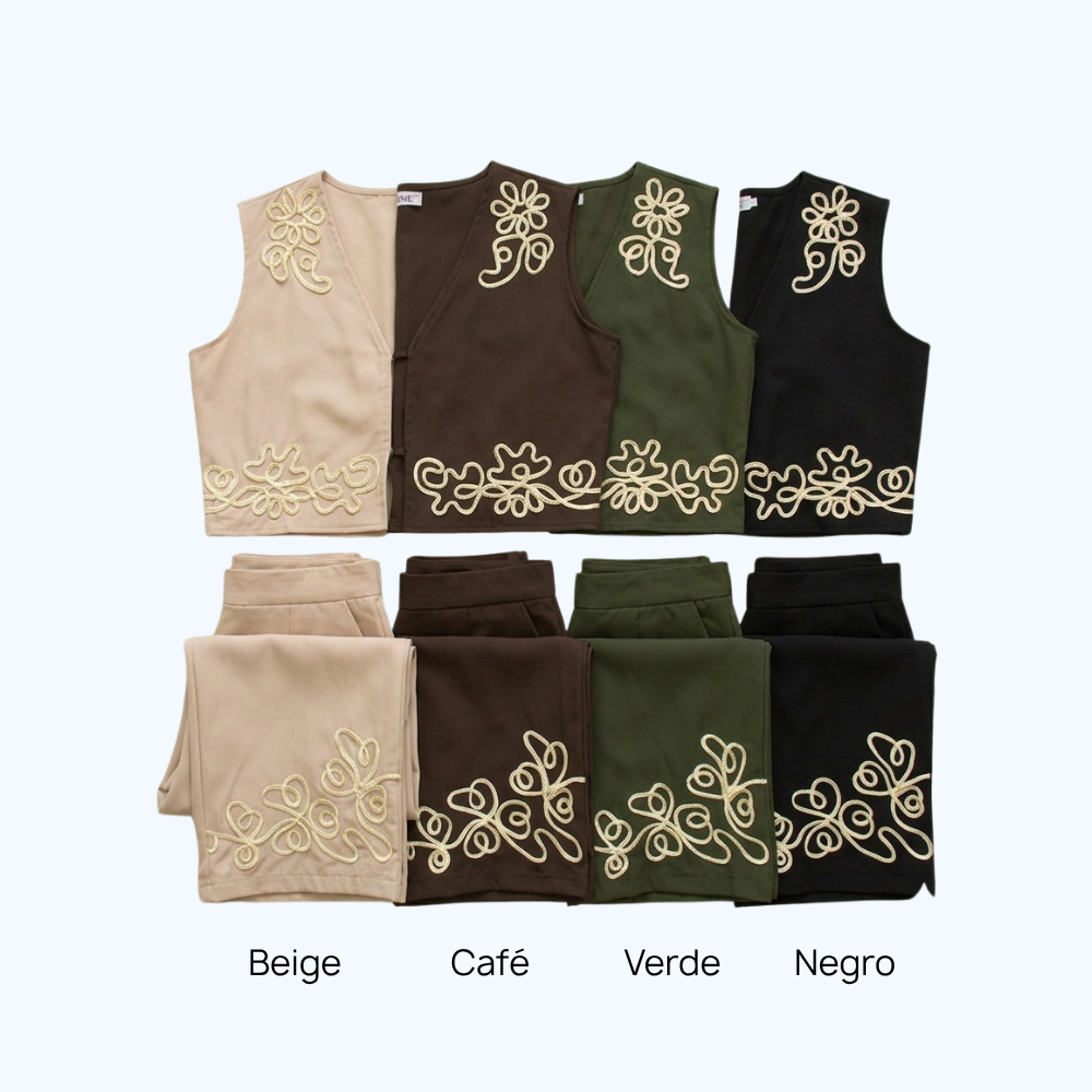 CONJUNTO BORDADO DE CHALECO Y PANTALÓN LV12285