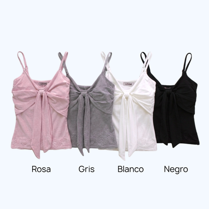 BLUSA DE TIRANTES CON MOÑO Y ENCAJE LV9260