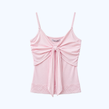 BLUSA DE TIRANTES CON MOÑO Y ENCAJE LV9260