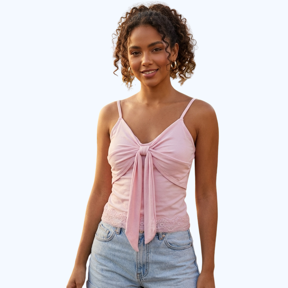 BLUSA DE TIRANTES CON MOÑO Y ENCAJE LV9260