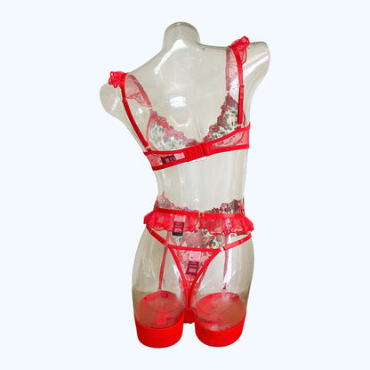 COORDINADO CON BORDADOS DE FLORES ROJAS 4533
