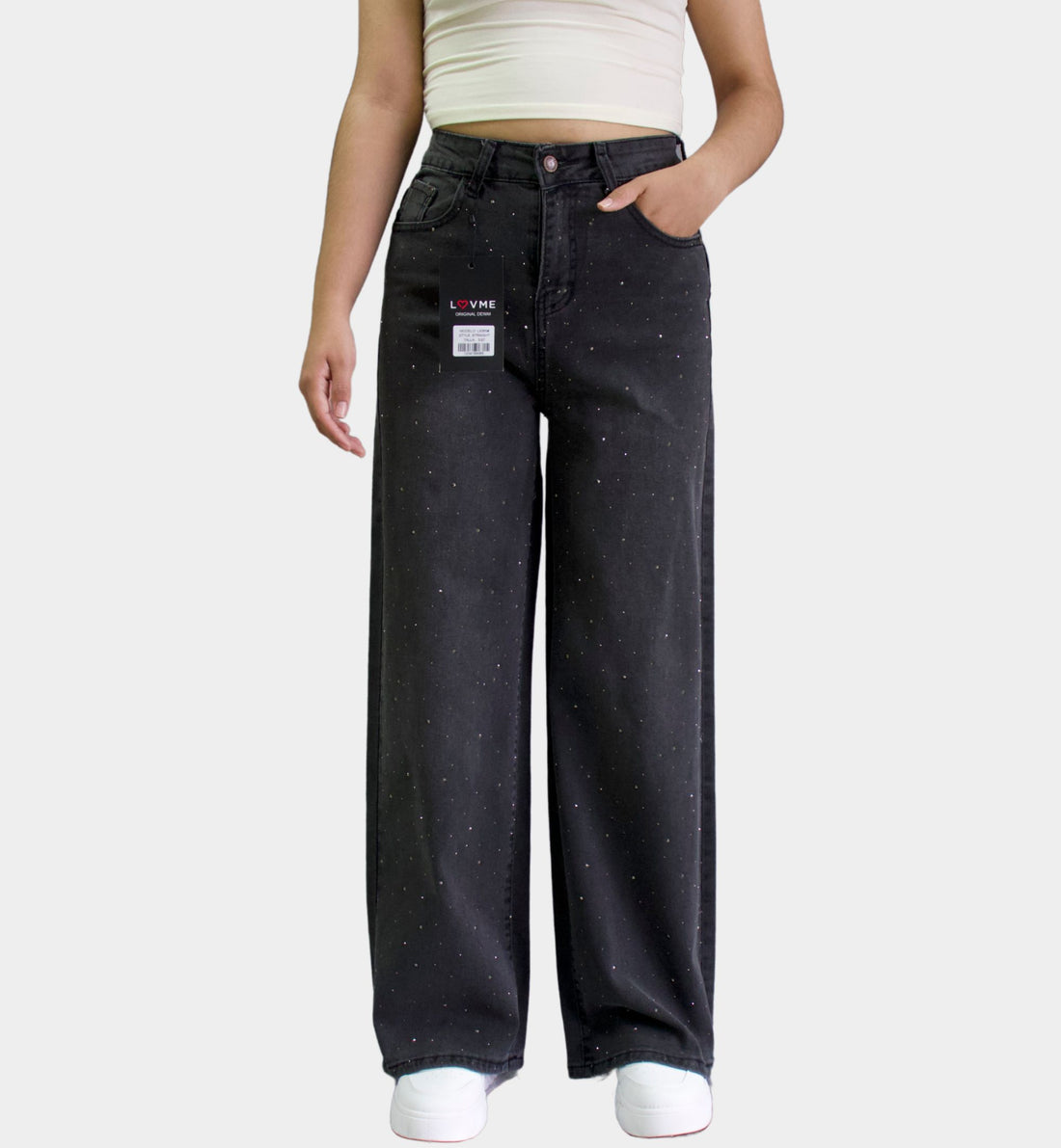JEANS RECTO NEGRO CON PEDRERÍA LV5065