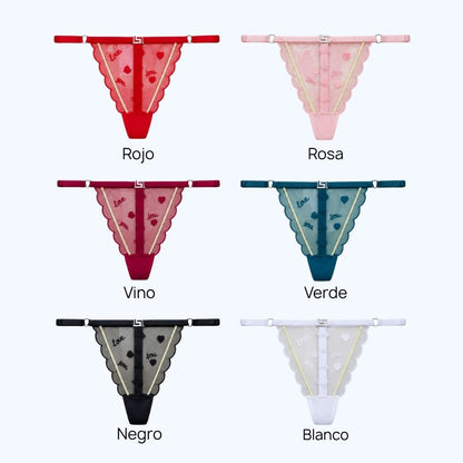 TANGA MESH CON BORDADO DE CORAZONES 7453