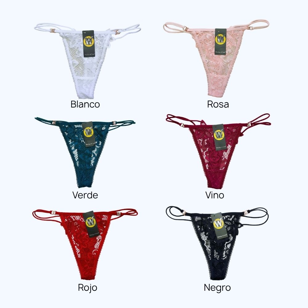 TANGA DE ENCAJE FLORAL CON DOBLE TIRANTE 7468
