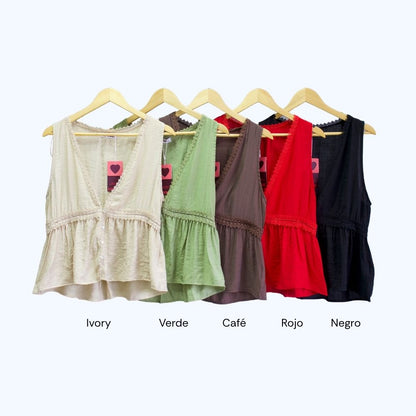 BLUSA ESCOTE V Y ENCAJE CROCHET LV2677