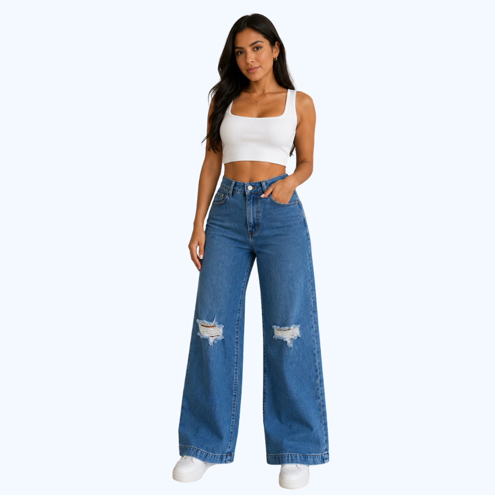 JEANS WIDE LED RASGADO TIRO ALTO LV0726