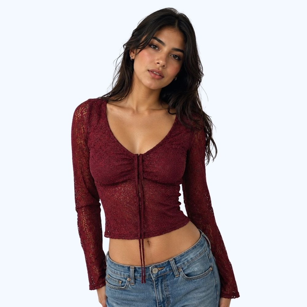 BLUSA DE ENCAJE MANGA LARGA LV10613