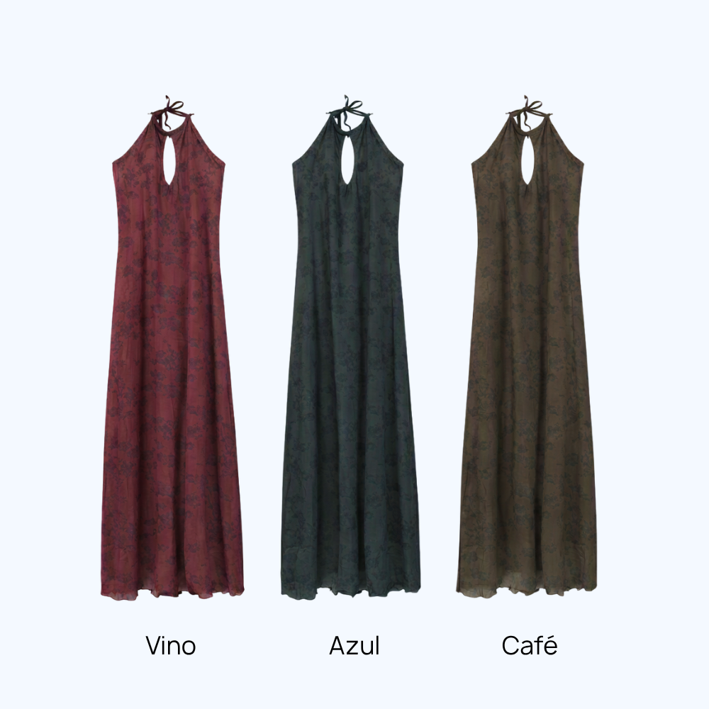VESTIDO LARGO HALTER CON ABERTURA EN ESCOTE LV22124