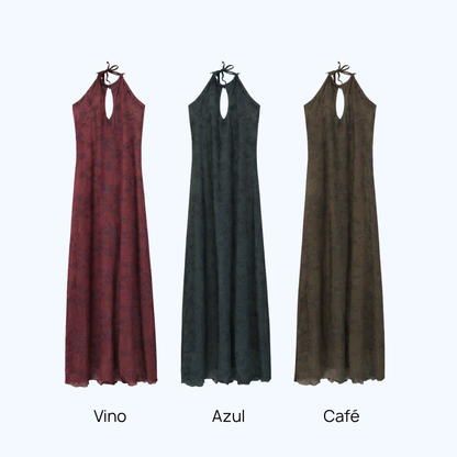 VESTIDO LARGO HALTER CON ABERTURA EN ESCOTE LV22124