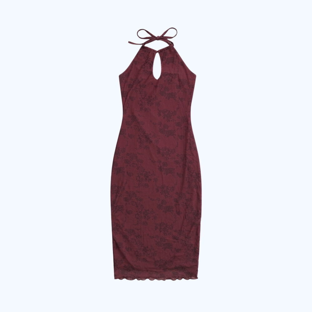 VESTIDO LARGO HALTER CON ABERTURA EN ESCOTE LV22124