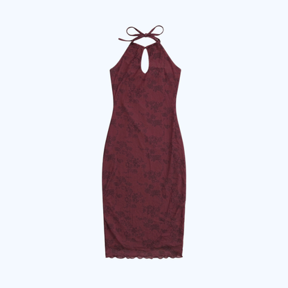 VESTIDO LARGO HALTER CON ABERTURA EN ESCOTE LV22124