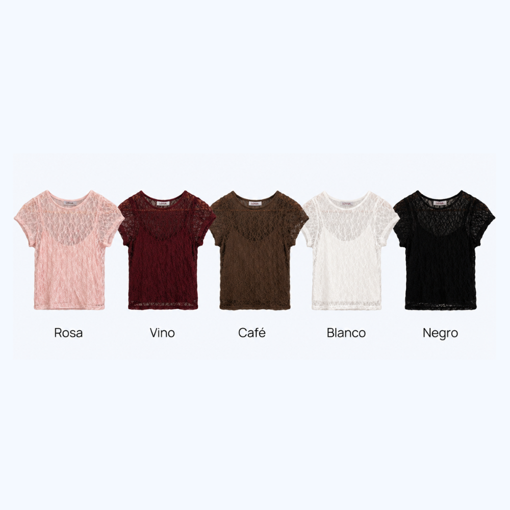 BLUSA DE ENCAJE MANGA CORTA LV2740