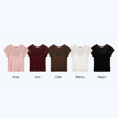 BLUSA DE ENCAJE MANGA CORTA LV2740