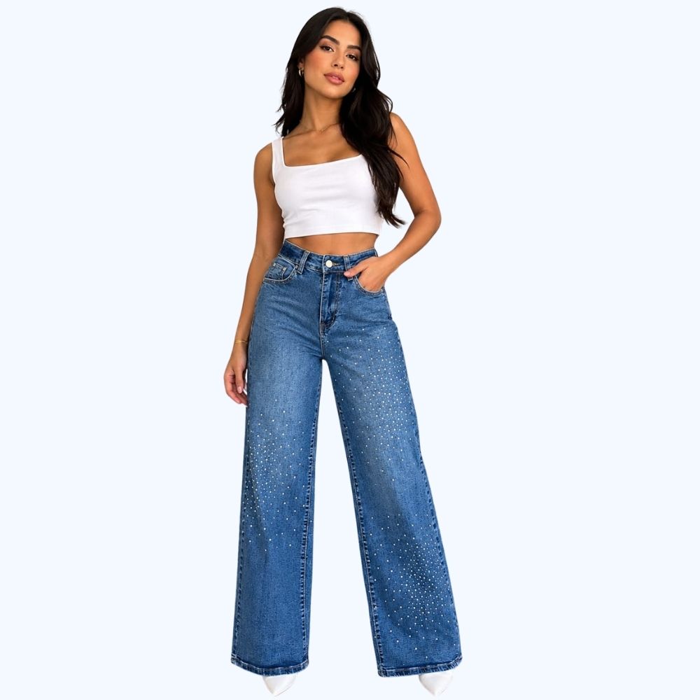 JEANS WIDE LEG CON PEDRERÍA LV5166