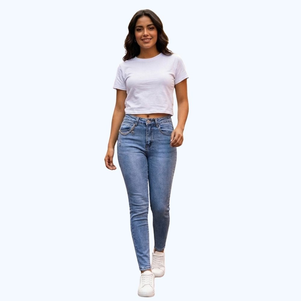 JEANS SKINNY CON DETALLE DE CADENA LV5172