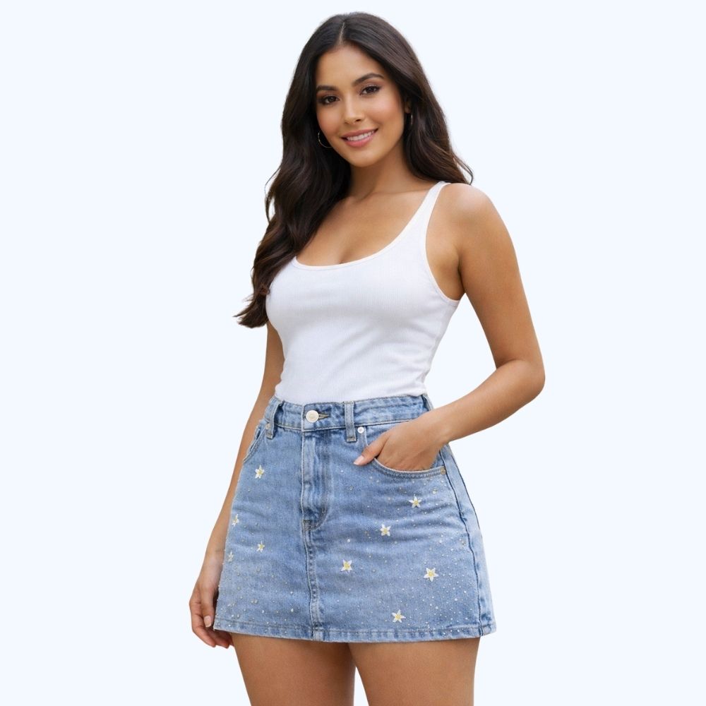 SHORT FALDA CON PEDRERÍA Y BORDADOS LV5186