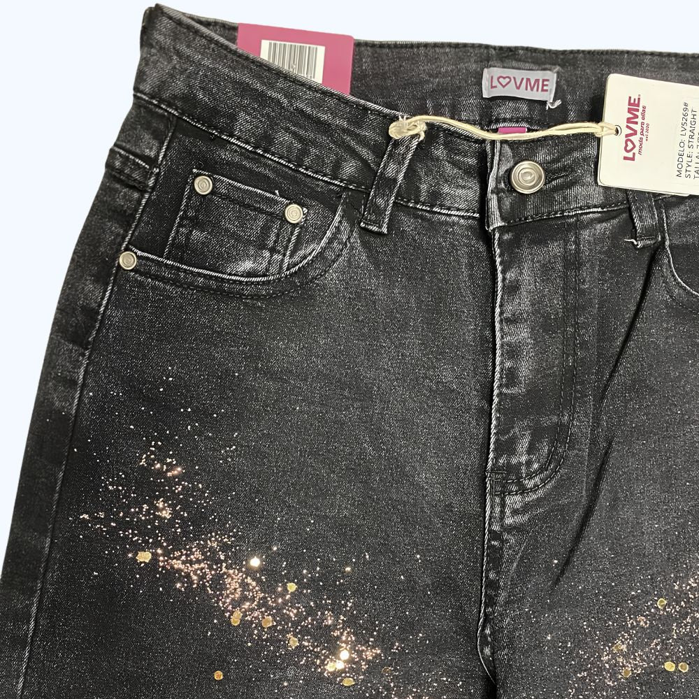 JEANS DESLAVADO WIDE LEG CON BRILLOS DORADOS LV5269