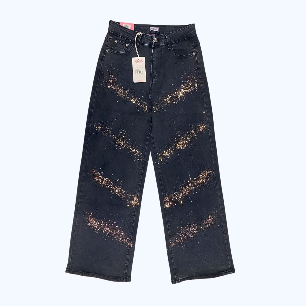 JEANS DESLAVADO WIDE LEG CON BRILLOS DORADOS LV5269