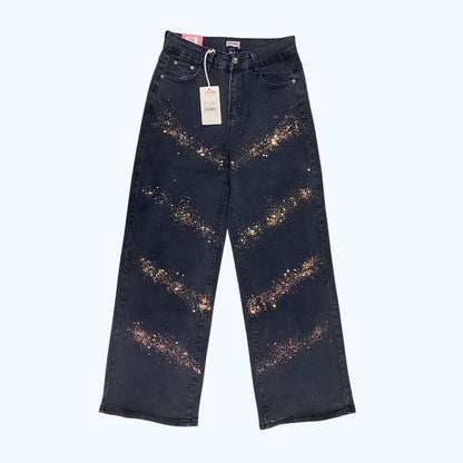 JEANS DESLAVADO WIDE LEG CON BRILLOS DORADOS LV5269