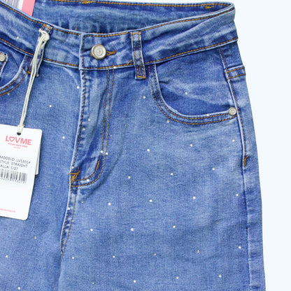JEANS RECTO DETALLES DE PEDRERÍA LINEAL LV5301