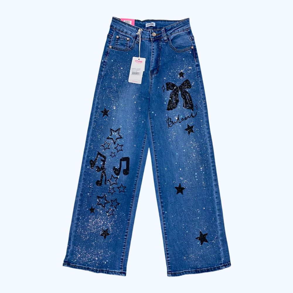 JEANS RECTO GLITTER DE ESTRELLAS Y ESTAMPADO LV5306