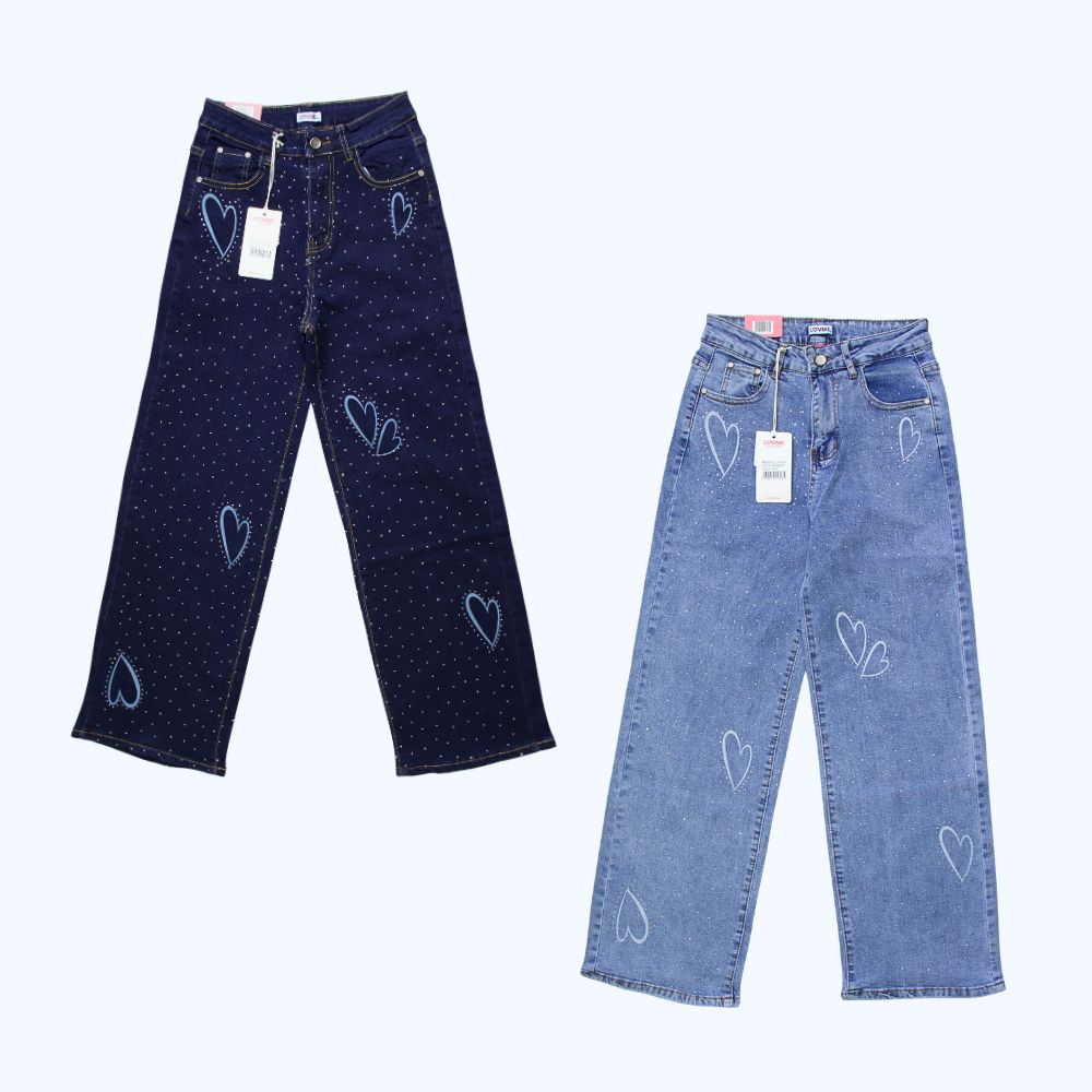 JEANS CON DETALLES DE PEDRERÍA Y CORAZONES LV5313