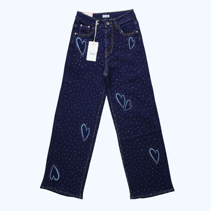 JEANS CON DETALLES DE PEDRERÍA Y CORAZONES LV5313