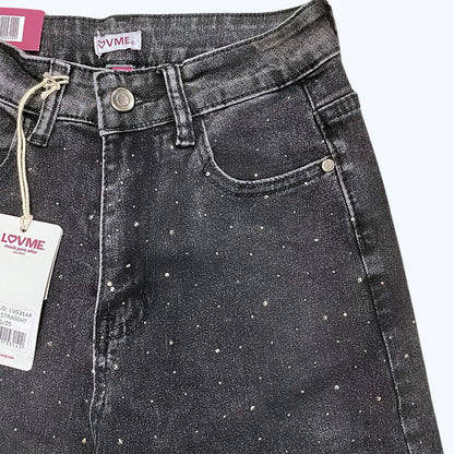 JEANS RECTO DESVALADO NEGRO DETALLES DE PEDRERÍA LV5314