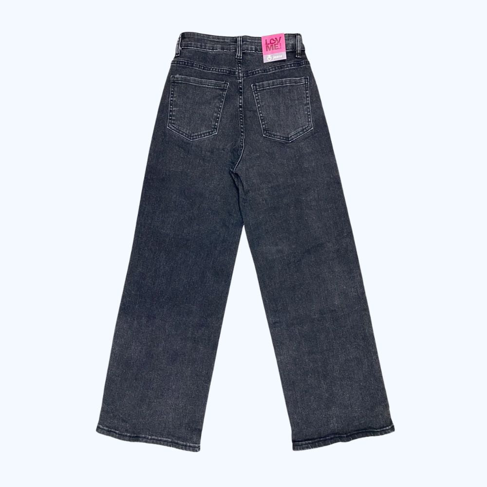 JEANS RECTO DESVALADO NEGRO DETALLES DE PEDRERÍA LV5314