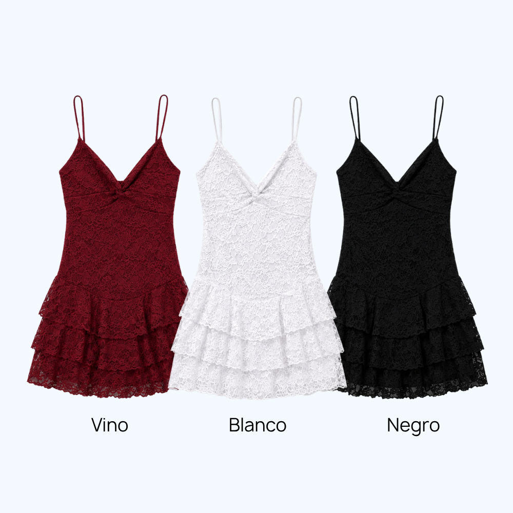 VESTIDO DE ENCAJE Y VOLANTES LV2754