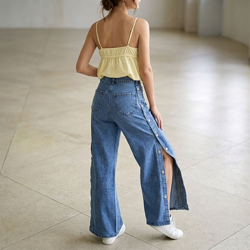 JEANS WIDE LEG BOTONES Y ABERTURA LATERAL LV5156