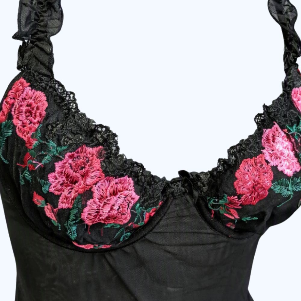 BABY DOLL DE MESH Y BORDADOS 25062