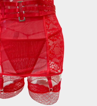 BABY DOLL ROJO MESH Y ENCAJE 4413