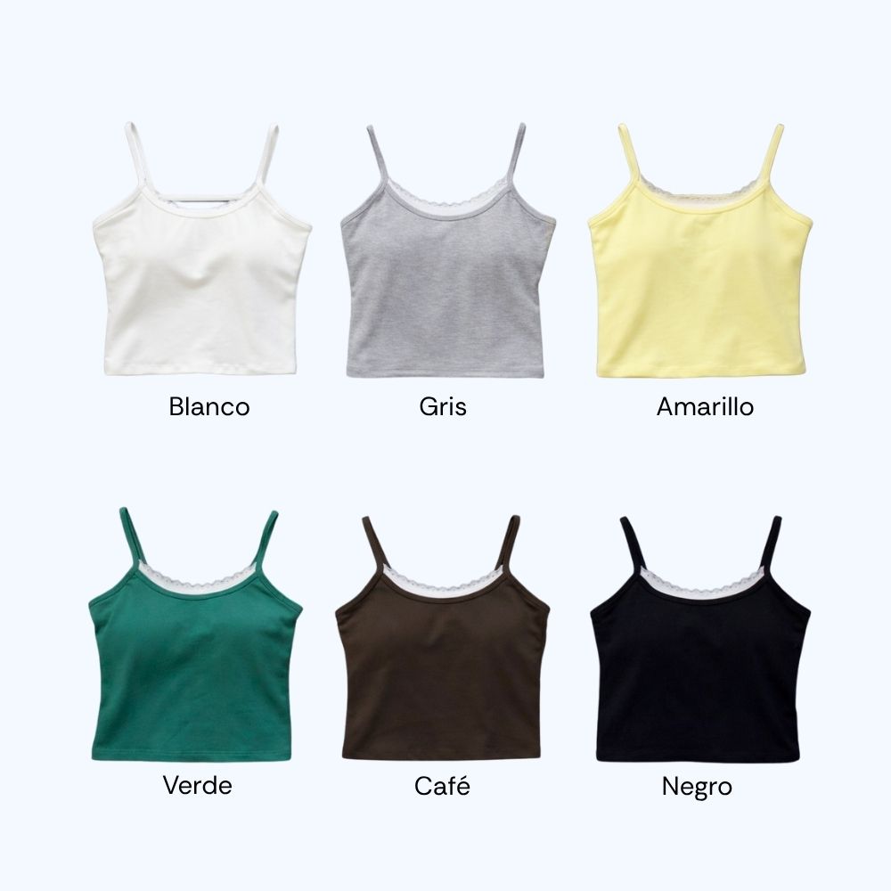 BLUSA CROP TOP DETALLE ENCAJE Y COPAS LV62719